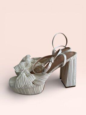 WHITE Pleated Bow Platform Sandals Heels Size 10